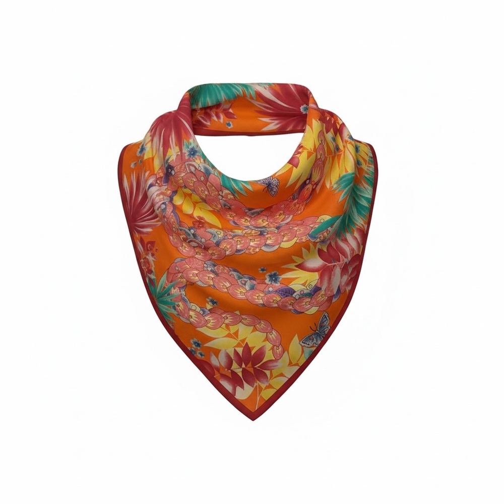 Floral Orange 100% Silk Scarf